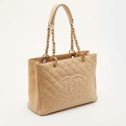Pre Owned Chanel GST Beige Quilted Caviar Leather Grand Shopping Tote