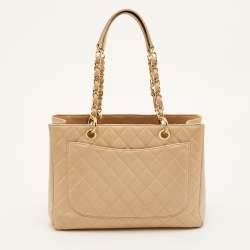 Pre Owned Chanel GST Beige Quilted Caviar Leather Grand Shopping Tote