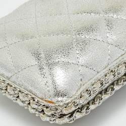 Pre Owned Chanel Chain Around Silver Quilted Leather Clutch Bag