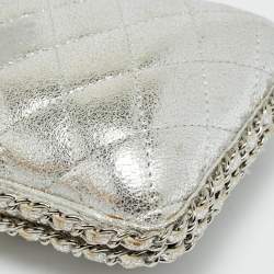 Pre Owned Chanel Chain Around Silver Quilted Leather Clutch Bag