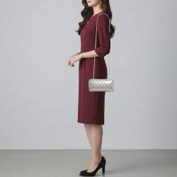 Pre Owned Chanel Chain Around Silver Quilted Leather Clutch Bag