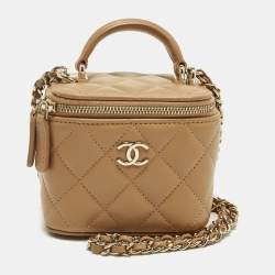 Pre Owned Chanel Vanity Case Mini Beige Quilted Leather Shoulder Bag
