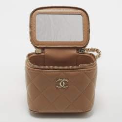 Pre Owned Chanel Vanity Case Mini Beige Quilted Leather Shoulder Bag