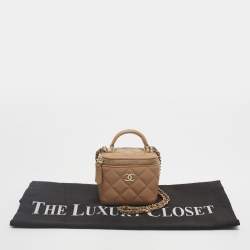 Pre Owned Chanel Vanity Case Mini Beige Quilted Leather Shoulder Bag