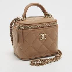 Pre Owned Chanel Vanity Case Mini Beige Quilted Leather Shoulder Bag