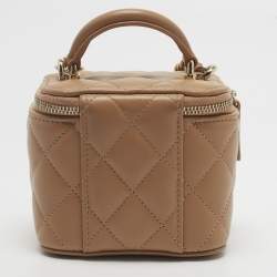 Pre Owned Chanel Vanity Case Mini Beige Quilted Leather Shoulder Bag