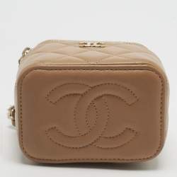 Pre Owned Chanel Vanity Case Mini Beige Quilted Leather Shoulder Bag