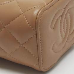 Pre Owned Chanel Vanity Case Mini Beige Quilted Leather Shoulder Bag