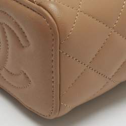 Pre Owned Chanel Vanity Case Mini Beige Quilted Leather Shoulder Bag