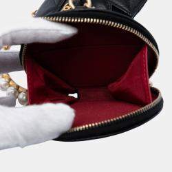 Pre Owned Chanel Black Quilted Lambskin Pearl Crown CC Wristlet Multi Pouches