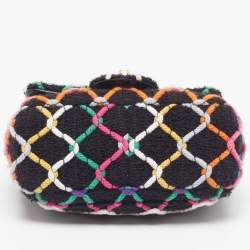 Pre Owned حقيبة شانيل ميني سكوير بيرل كراش جلد أسود مبطن 