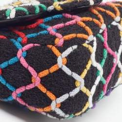 Pre Owned حقيبة شانيل ميني سكوير بيرل كراش جلد أسود مبطن 