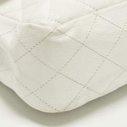 Pre Owned Chanel Classic Single Flap Jumbo White Quilted Caviar Leather Flap Bag