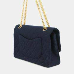 Pre Owned Chanel Blue Medium Classic Jersey Double Flap