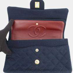 Pre Owned Chanel Blue Medium Classic Jersey Double Flap