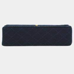 Pre Owned Chanel Blue Medium Classic Jersey Double Flap