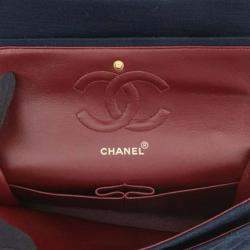 Pre Owned Chanel Blue Medium Classic Jersey Double Flap
