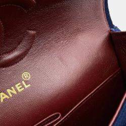 Pre Owned Chanel Blue Medium Classic Jersey Double Flap