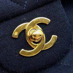 Pre Owned Chanel Blue Medium Classic Jersey Double Flap
