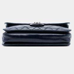 Pre Owned Chanel Blue Medium Quilted Glazed Calfskin Perfect Edge Flap