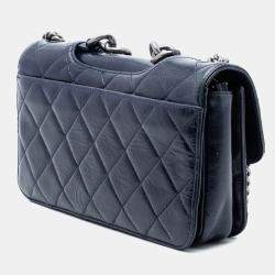 Pre Owned Chanel Blue Medium Quilted Glazed Calfskin Perfect Edge Flap