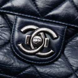 Pre Owned Chanel Blue Medium Quilted Glazed Calfskin Perfect Edge Flap