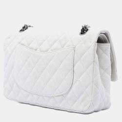 Pre Owned Chanel White Quilted Caviar Reissue 2.55 Double Flap 225