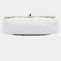 Pre Owned Chanel White Quilted Caviar Reissue 2.55 Double Flap 225