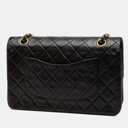 Pre Owned Chanel Black Medium Classic Lambskin Double Flap