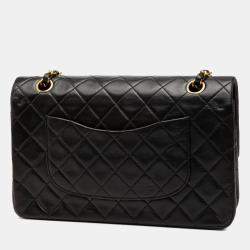 Pre Owned Chanel Black Medium Classic Lambskin Double Flap