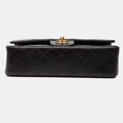 Pre Owned Chanel Black Medium Classic Lambskin Double Flap