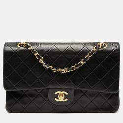 Pre Owned Chanel Black Medium Classic Lambskin Double Flap