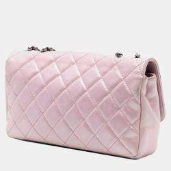 Pre Owned Chanel Pink Medium Quilted Metallic Calfskin Coco Pleats Chain Flap