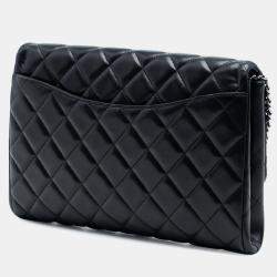 Pre Owned Chanel Black Quilted Lambskin Flap Clutch with Chain