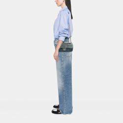 Pre Owned Chanel Blue Medium Embroidered Denim Camellia Flap