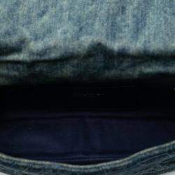 Pre Owned Chanel Blue Medium Embroidered Denim Camellia Flap