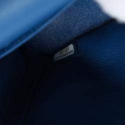 Pre Owned Chanel Blue Small Classic Chevron Lambskin Double Flap