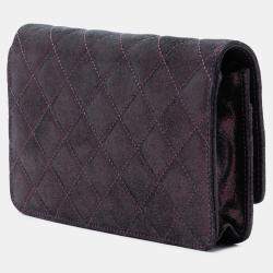 Pre Owned Chanel Purple Quilted Iridescent Lambskin Tartan Button Wallet On Chain