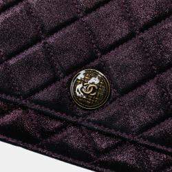 Pre Owned Chanel Purple Quilted Iridescent Lambskin Tartan Button Wallet On Chain
