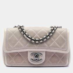 Pre Owned Chanel Beige Small Quilted Calfskin Stitched Frame Flap
