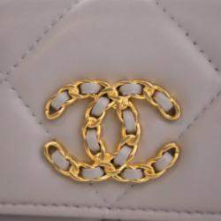 Pre Owned Chanel Grey Quilted Lambskin 19 Flap Coin Purse With Chain