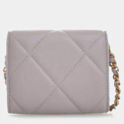 Pre Owned Chanel Grey Quilted Lambskin 19 Flap Coin Purse With Chain