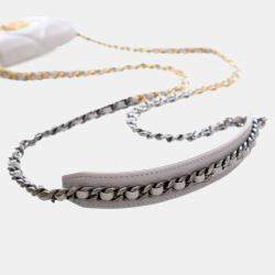 Pre Owned Chanel Grey Quilted Lambskin 19 Flap Coin Purse With Chain