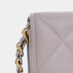 Pre Owned Chanel Grey Quilted Lambskin 19 Flap Coin Purse With Chain