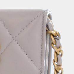 Pre Owned Chanel Grey Quilted Lambskin 19 Flap Coin Purse With Chain
