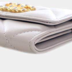 Pre Owned Chanel Grey Quilted Lambskin 19 Flap Coin Purse With Chain