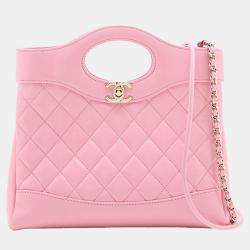 Pre Owned Chanel Pink Mini Shiny Lambskin 31 Shopping Bag