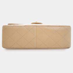 Pre Owned Chanel Beige Small Square Quilted Lambskin Flap