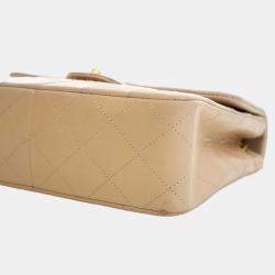 Pre Owned Chanel Beige Small Square Quilted Lambskin Flap
