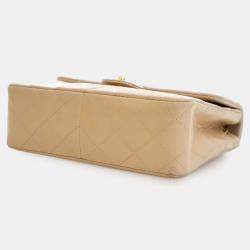 Pre Owned Chanel Beige Small Square Quilted Lambskin Flap